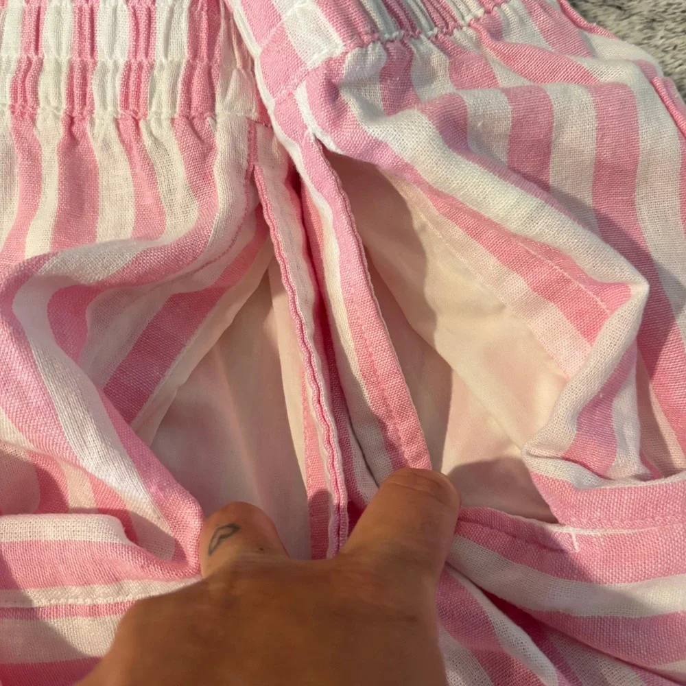 Old Navy Shorts Womens Coastal Pink White Striped Linen Blend Large Boho 21302